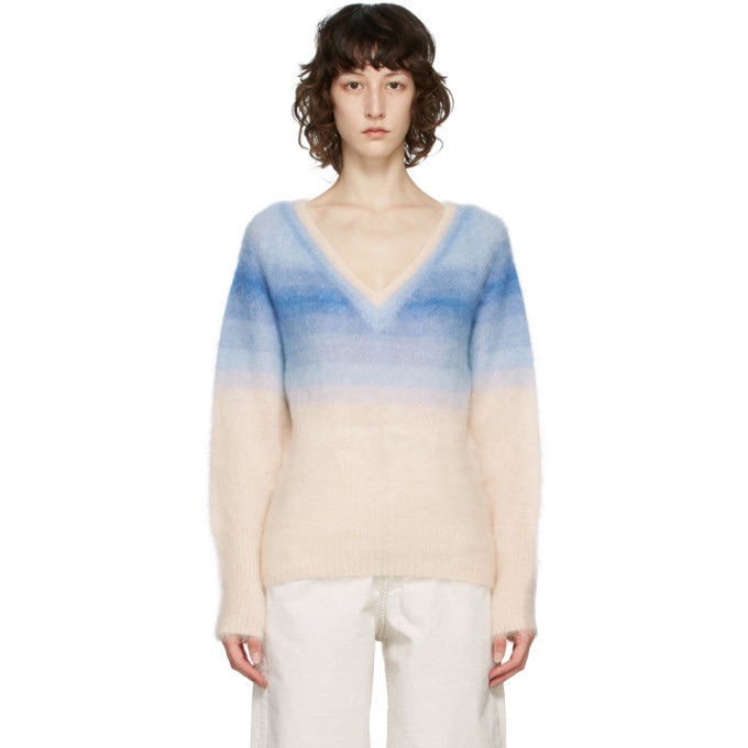 Isabel Marant Etoile Blue Ombre Delphi V-Neck Sweater Shag Knit Size 42